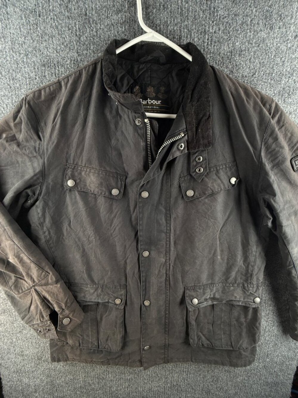 Barbour Duke Size XL Waxed Jacket Coat Men Full Zip Faded Blue Insulated Winter
